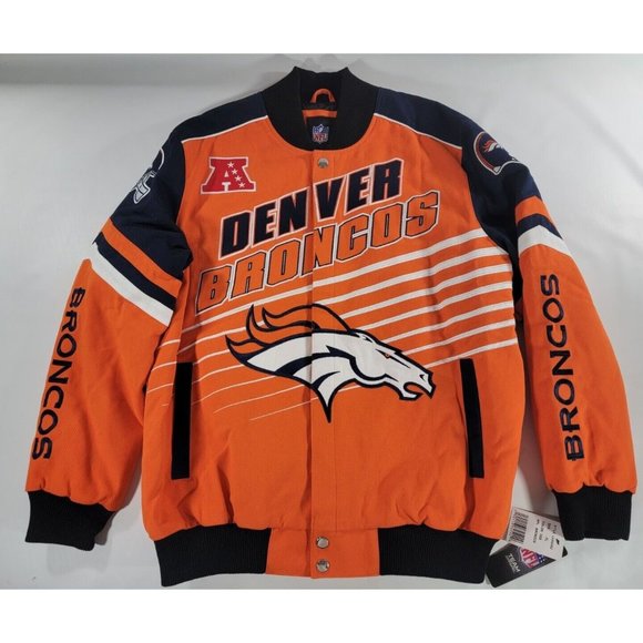 New! NFL Denver Broncos Embroidered Cotton Canvas Varsity Jacket Coat Men Sz XL - Picture 1 of 12